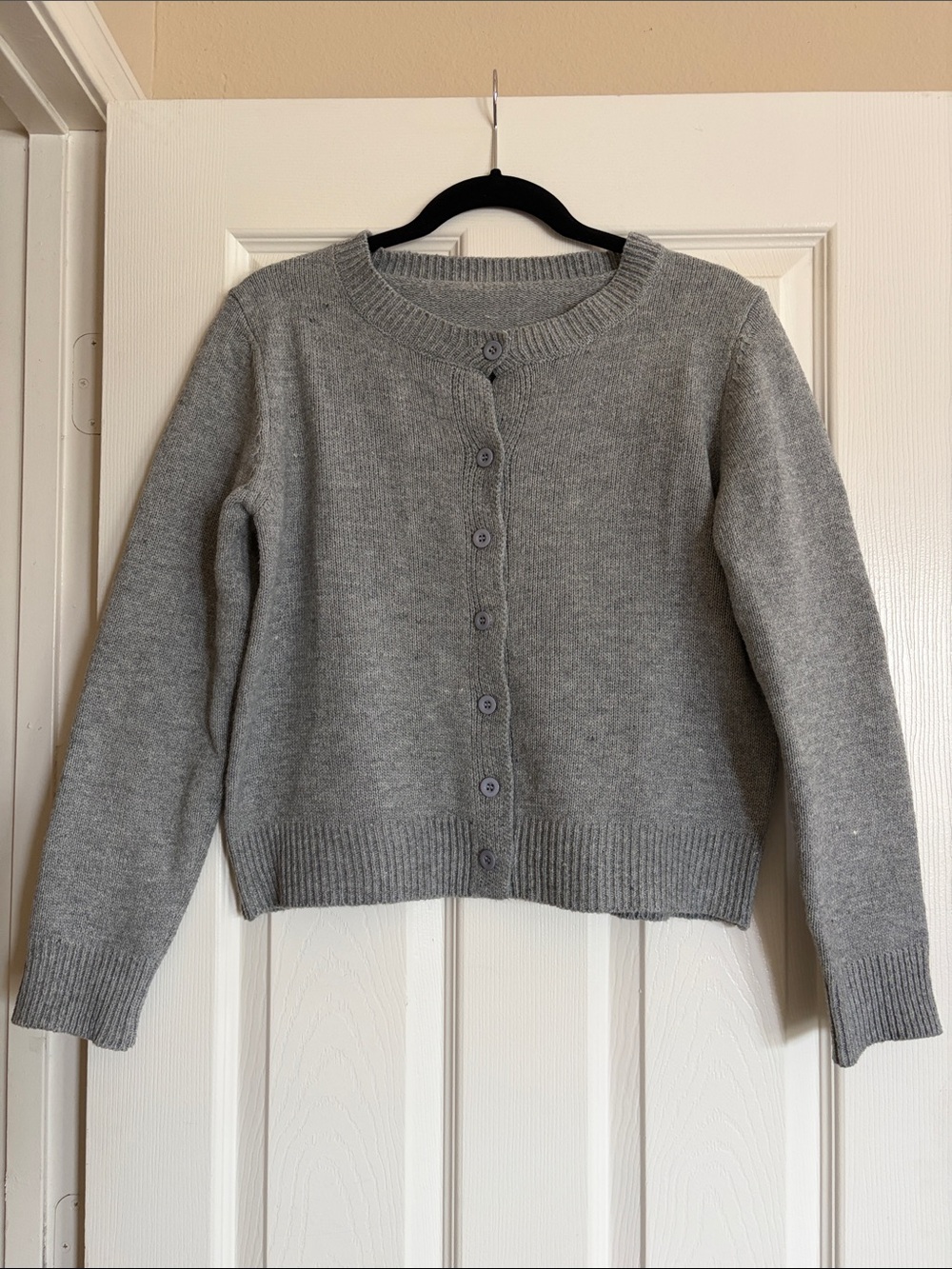 Amazon Women's Heather Gray Button-Front Cardigan Sweater
